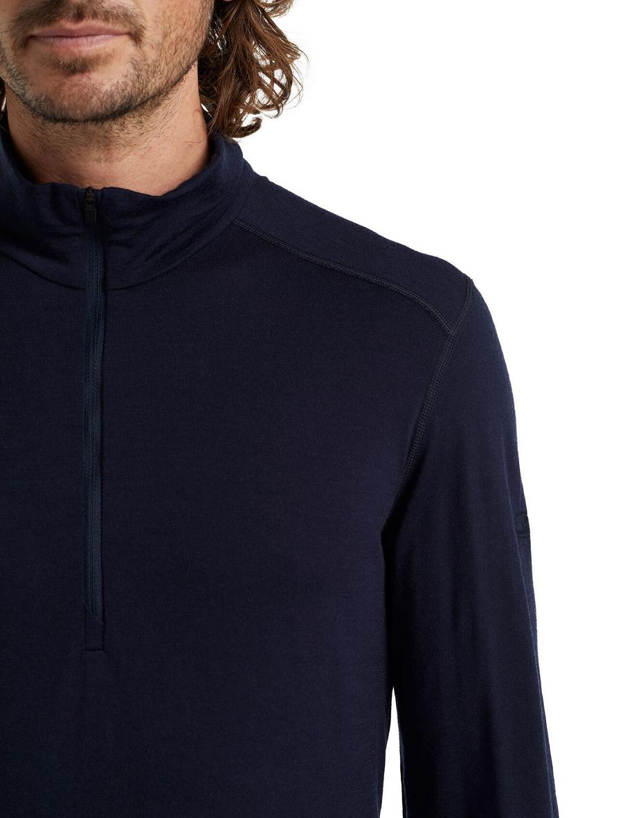 Men's Icebreaker Merino 200 Oasis Long Sleeve Half Zip Thermal Top Base Layers Midnight Navy | CA 1588FDNM